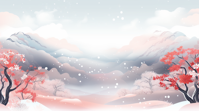冬季山峰树木大雪山水画背景19图片