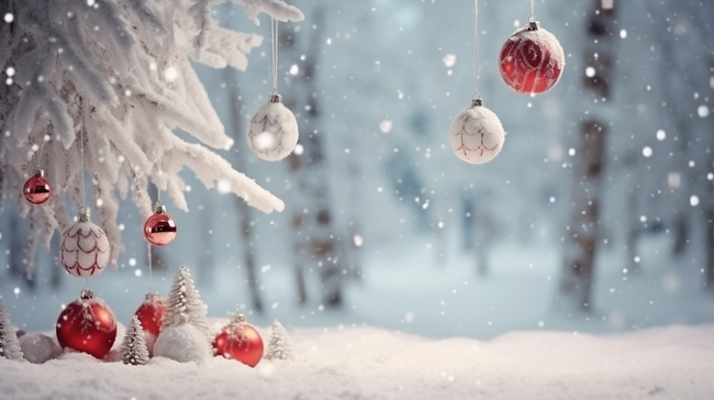 雪地红色圣诞球唯美背景25图片