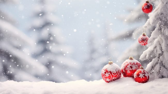 雪地红色圣诞球唯美背景26图片