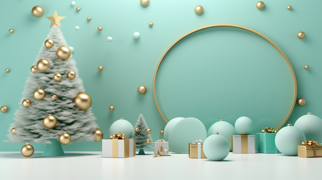 清新绿色圣诞节3D促销展台背景图片
