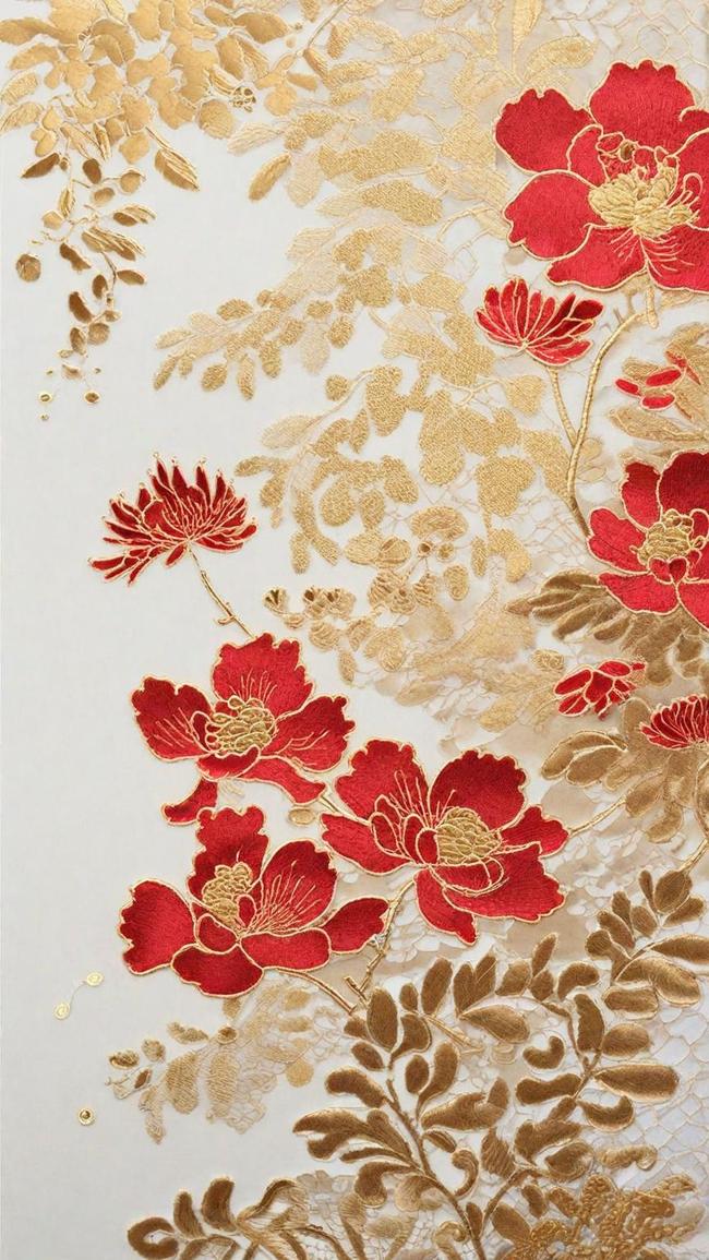中式刺绣传统国风花卉刺绣纹理背景20图片