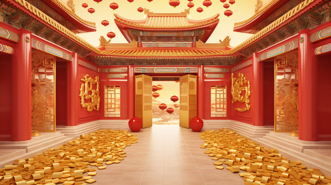 春节华丽金红色3D背景图片
