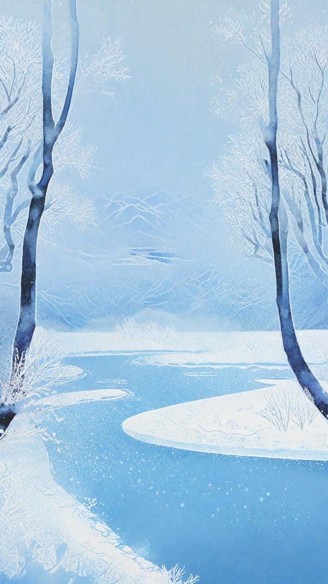 蓝色清新冬天雪景冬景背景图片