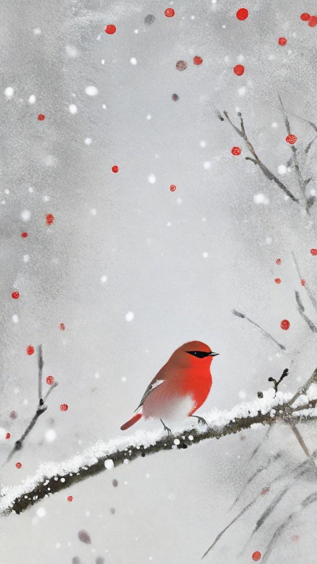 国风花鸟冬天雪景节气背景图片