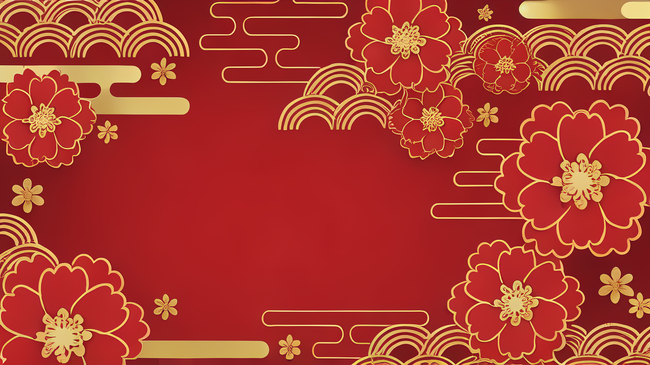 2024红色卡通手绘新中式新年春节传统剪纸风格年会背景展板图片