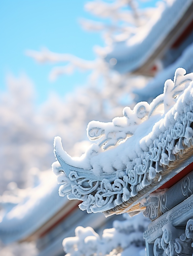 冬天下雪的故宫特写7背景图图片