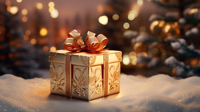 写实圣诞礼物礼物盒下雪背景(3)图片