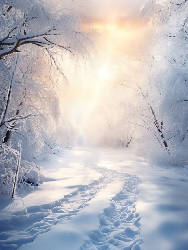 清晨阳光的冬天雪景11背景图图片