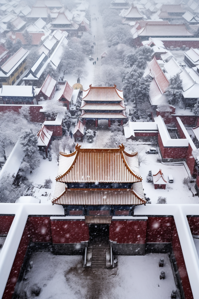 雪景冬天建筑摄影图俯视背景图片