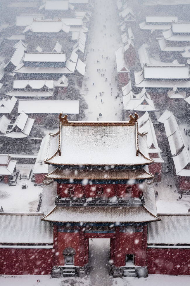 冬天雪景俯视建筑摄影图背景图片