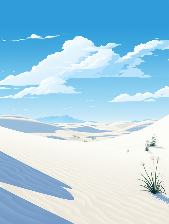 蓝色白云沙漠画风简约大气背景图9图片