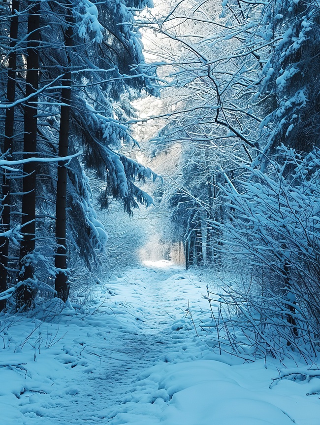 冬天的森林雪覆盖的树枝背景图片图片
