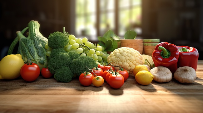 餐桌上的水果和蔬菜背景素材图片