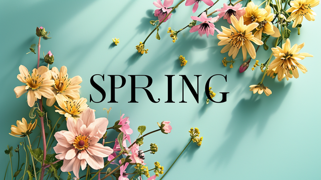 春天文字SPRING和花朵背景图片