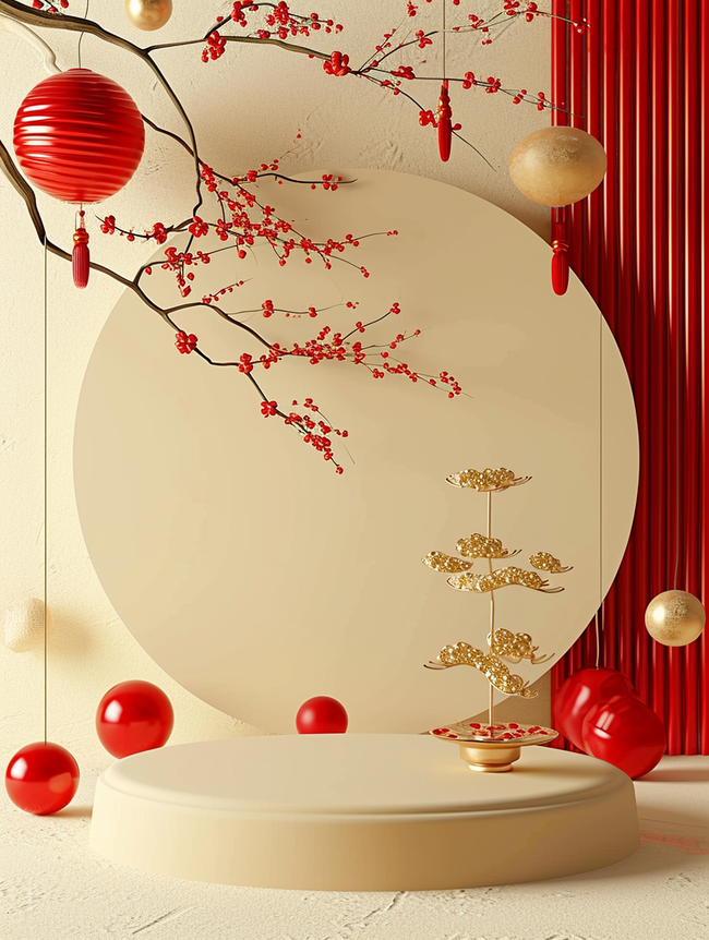 喜庆新年中国风背景立体图片