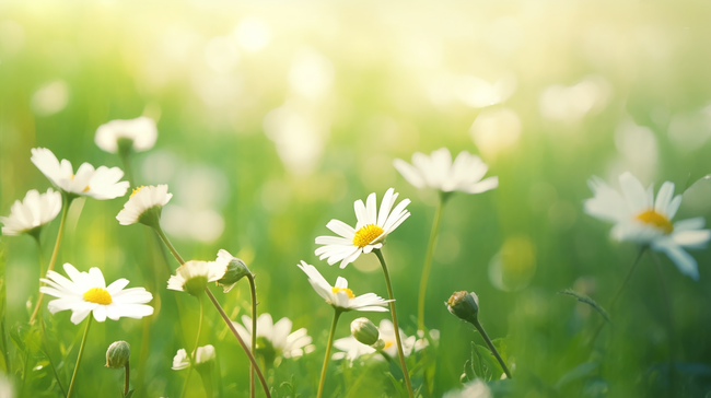春天里绿色草坪上小雏菊开放的背景图9图片