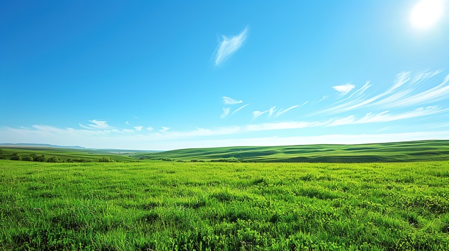 春天晴朗天空的草原草地素材图片