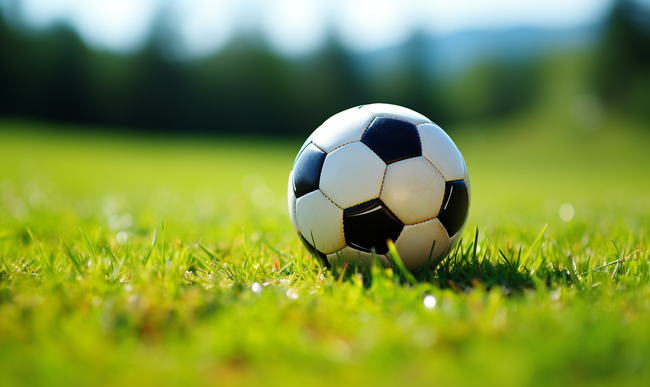 草地上的一只足球简约背景图片