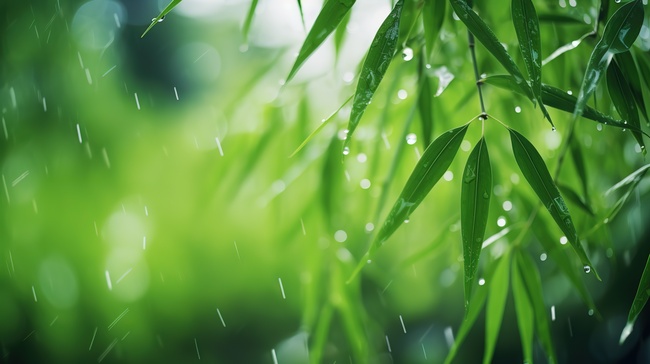 春天雨水树叶上的水滴设计图图片
