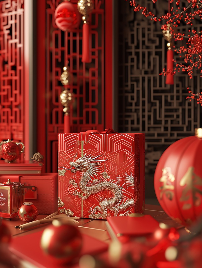新年礼盒包装新年春节大促背景图图片