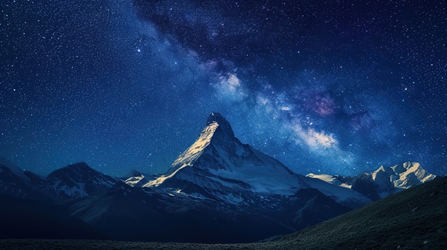 夜空中星空下的山峰景观设计图图片