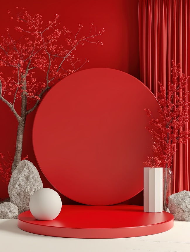 空白的红色展台新年背景图片