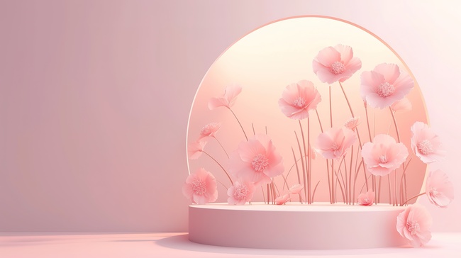 3D渲染花朵几何电商展台背景图图片