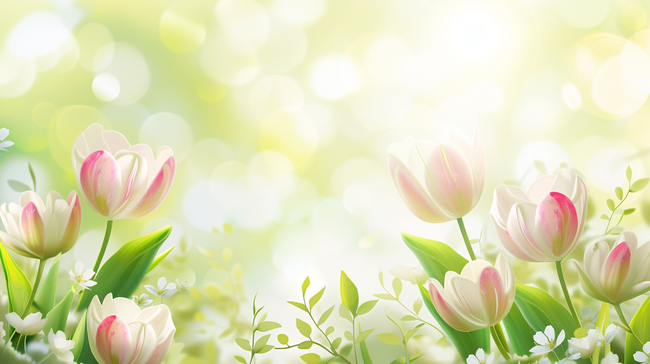 春天里户外阳光下草坪上花朵开放的背景9图片