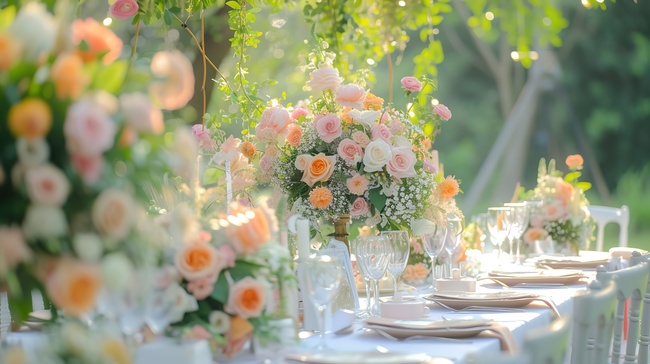 户外婚礼粉彩装饰花朵素材图片