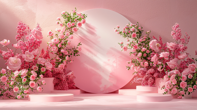 粉色浪漫女神节玫瑰花舞台的背景4图片