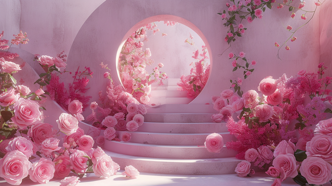 粉色浪漫女神节玫瑰花舞台的背景7图片