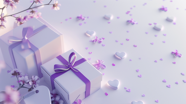 白紫色唯美礼物礼盒爱心节日的背景78图片