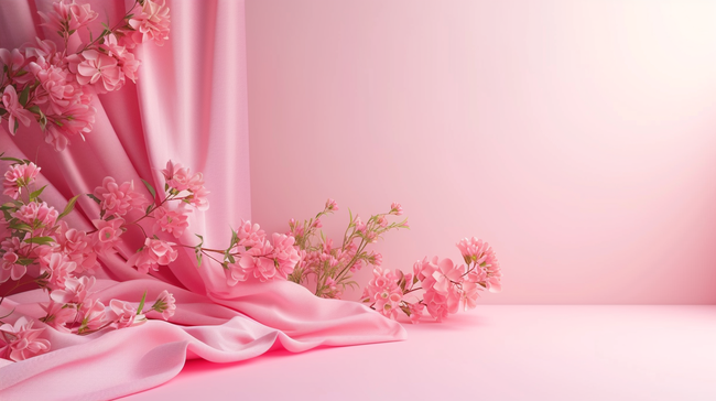 简约粉色室内花朵窗帘场景的背景4图片