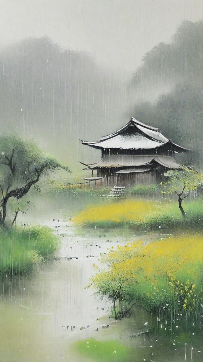 清明节国风雨中春景18背景素材图片