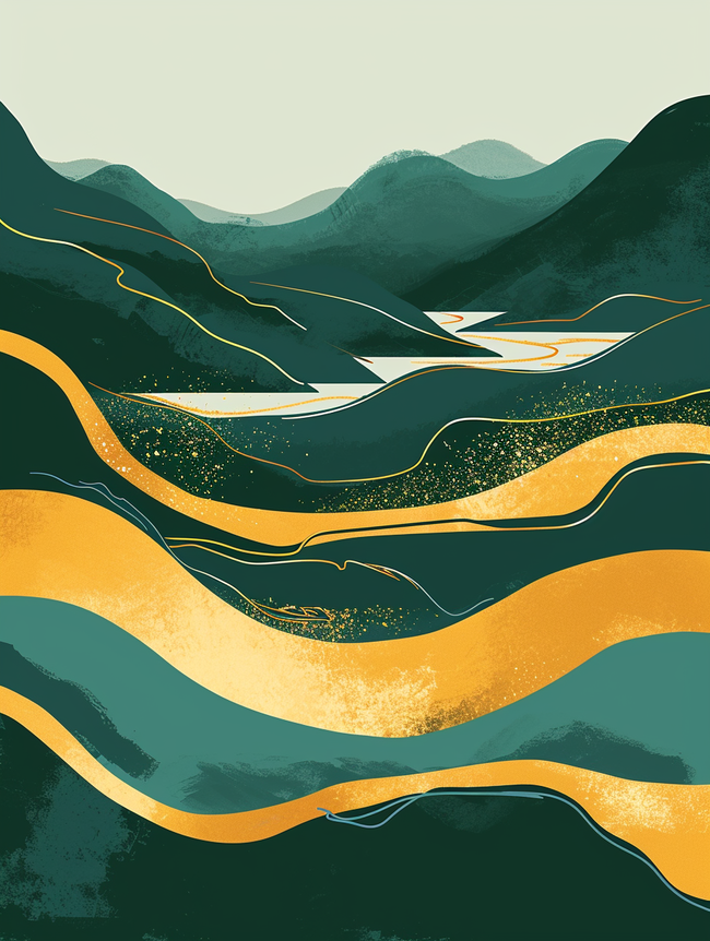 黄绿色金边太阳山水的风景壁画的背景15图片