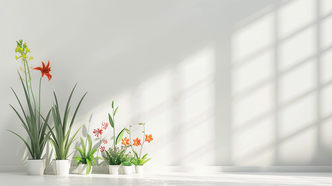 白色室内空间花盆绿植的背景4图片