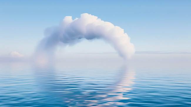 春天水面上3D白云渲染的电商空镜背景图片图片