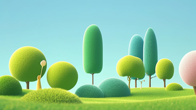 春天3D可爱风绿色毛绒绒的树背景素材图片