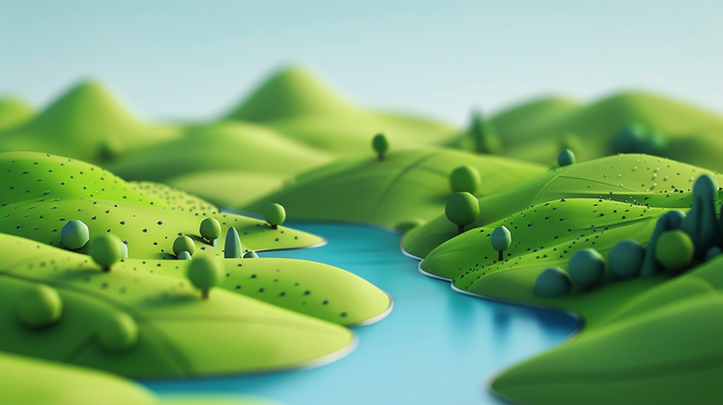 3D渲染春天绿色梯田茶园风景场景背景图图片
