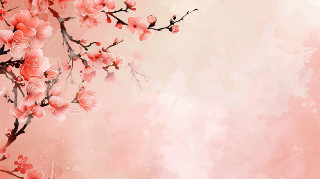 红色中国风春季盛开的桃花背景图片