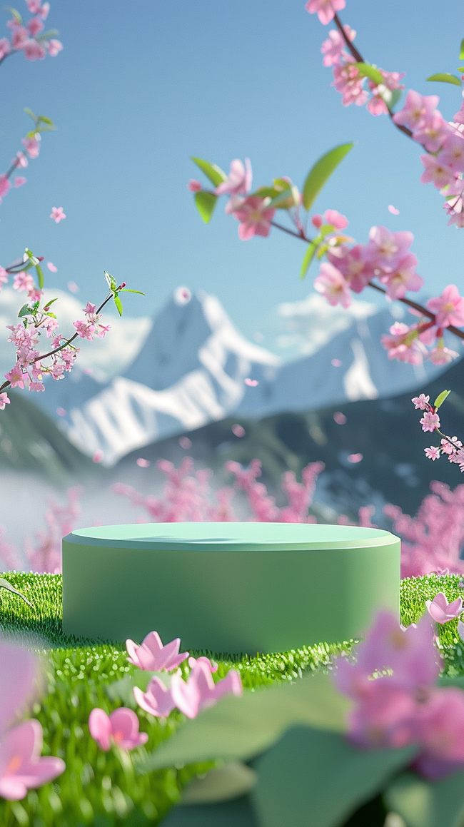 春天春暖花开户外风景3D展台背景素材图片