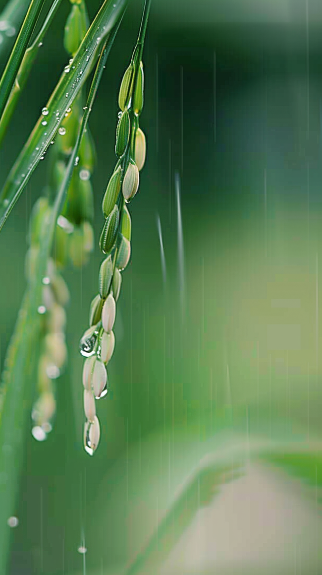 春天春雨谷雨节气稻穗背景图片