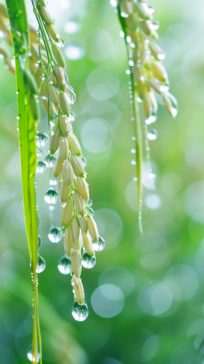 春天春雨谷雨节气稻穗背景图片
