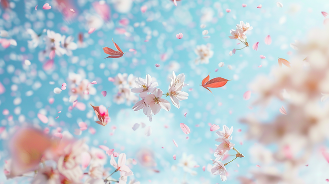 粉色浪漫唯美清新树木树枝花朵花瓣的背景图片
