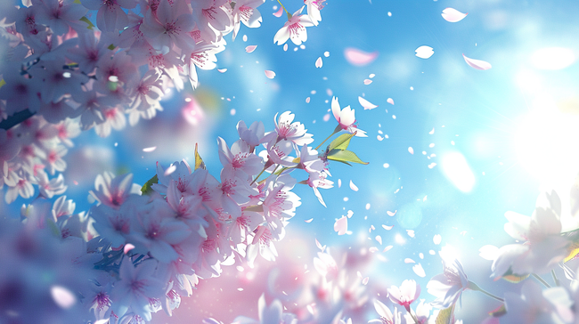 唯美自然蓝天白云粉色树木的背景图片
