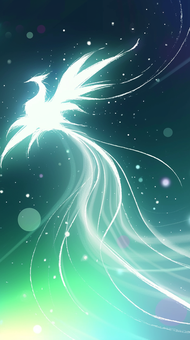 华丽青绿色展翅飞翔的凤凰光影背景图图片