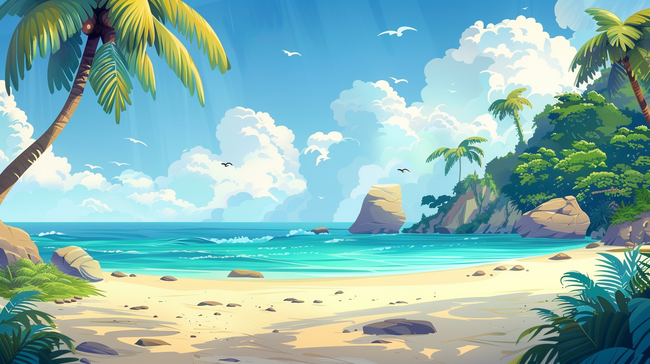 蓝色唯美户外椰树大海沙滩的背景图片