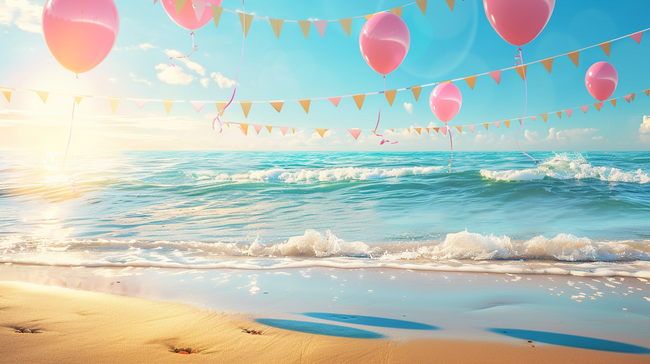 彩色唯美手绘三亚景区大海沙滩灯光彩色背景图片