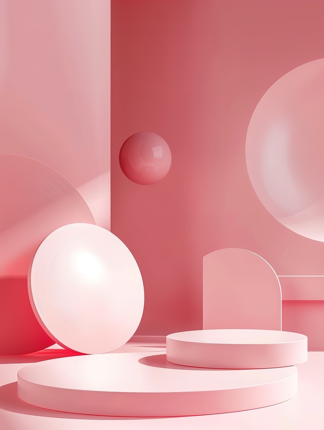 几何元素粉色电商展台设计图图片