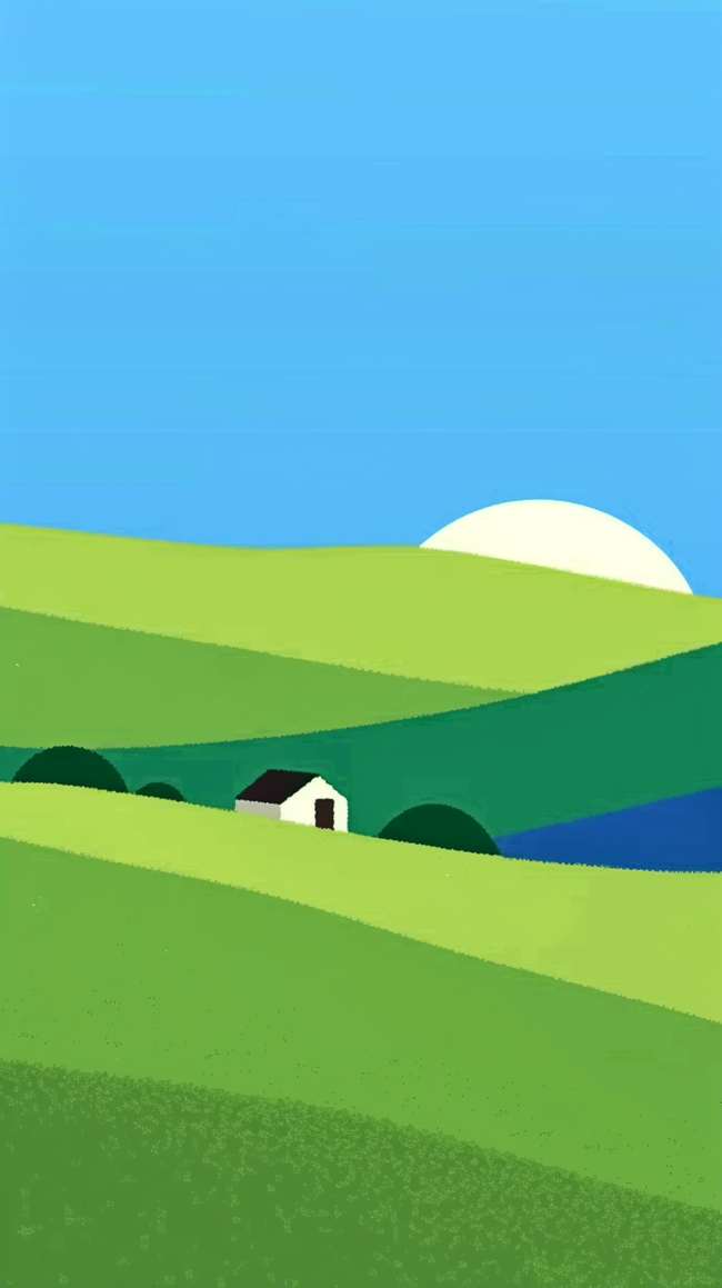 夏天原野绿色山坡上的一座小房子背景图片